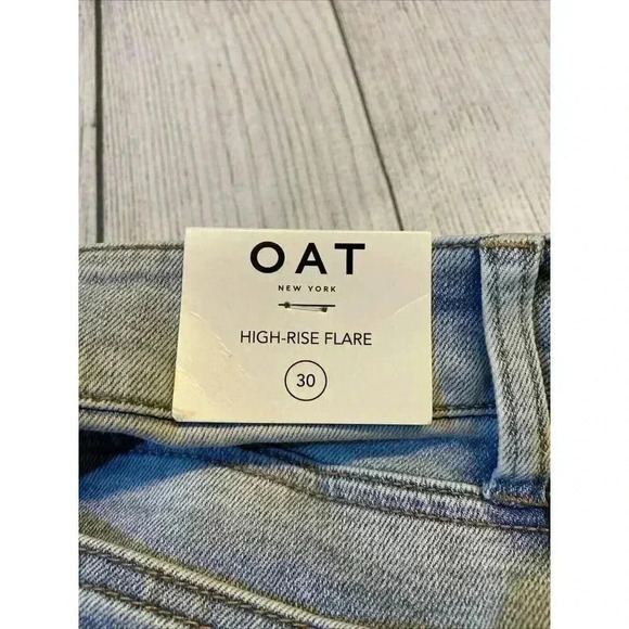 OAT New York Women's High Rise Flare Jeans Light Palms 90s 80s Boho Festival NWT - Picture 10 of 13